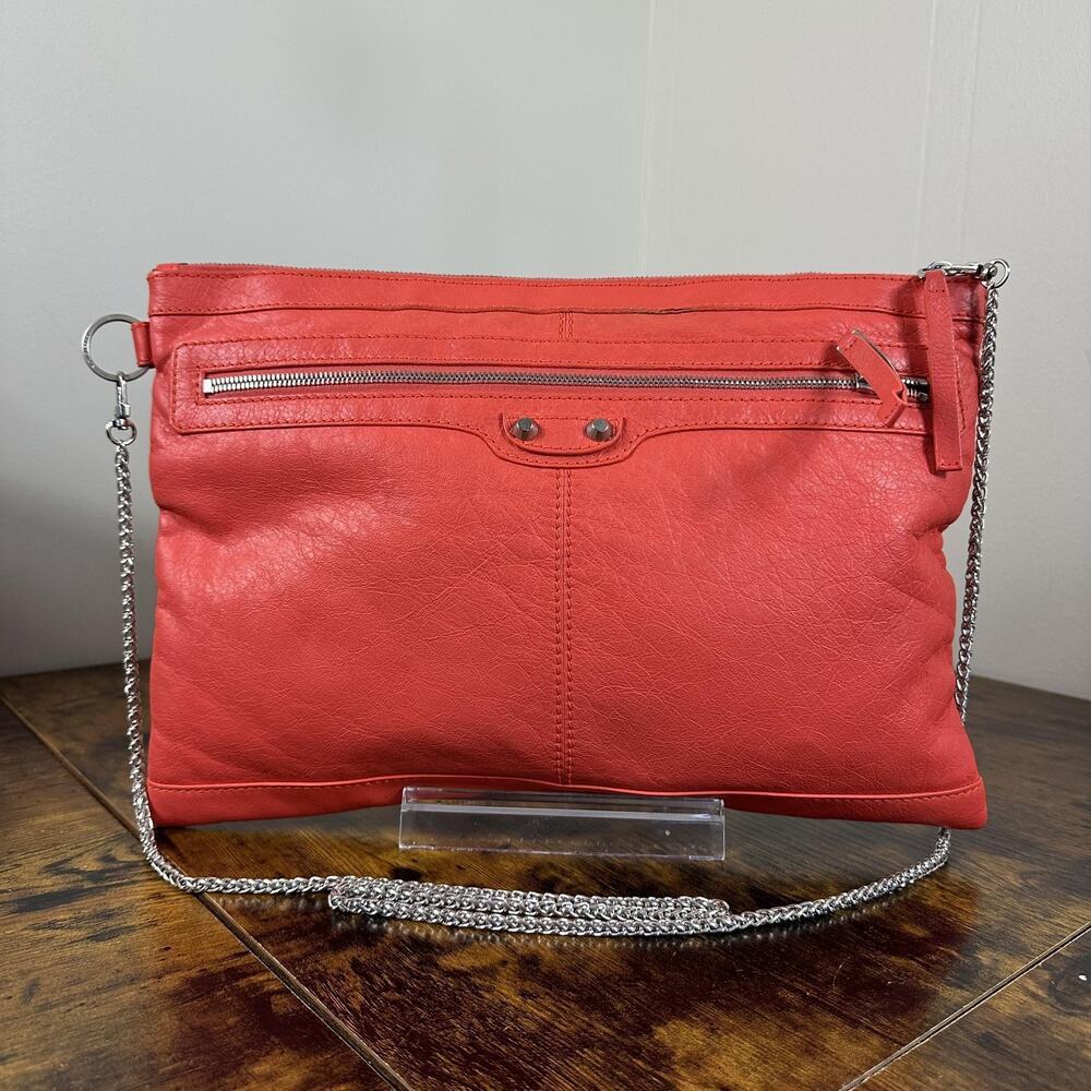 Balenciaga City Clutch Bag Womens Large Coral Leather